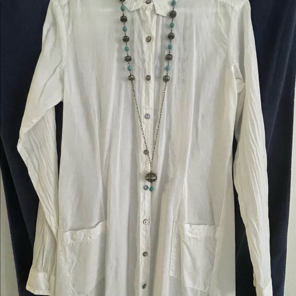 NWT Stewart & Brown white organic cotton button down shirtdress. - Picture 9 of 12
